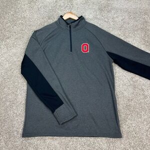 Ohio State Varsity Pullover Mens Large Gray Navy Blue Heather Colorblock 1/4 Zip